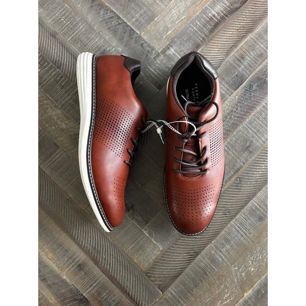 Perry Ellis Portfolio Hamilton Mens 11 Brown Oxford Dress Shoes NEW